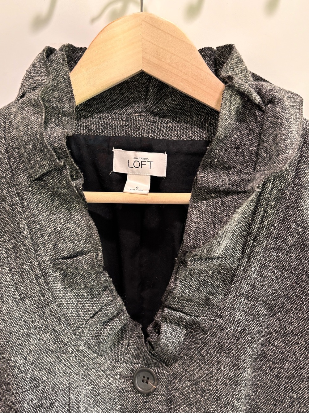 LOFT Charcoal Ruffle-Collar Peplum Blazer - Picture 2 of 5
